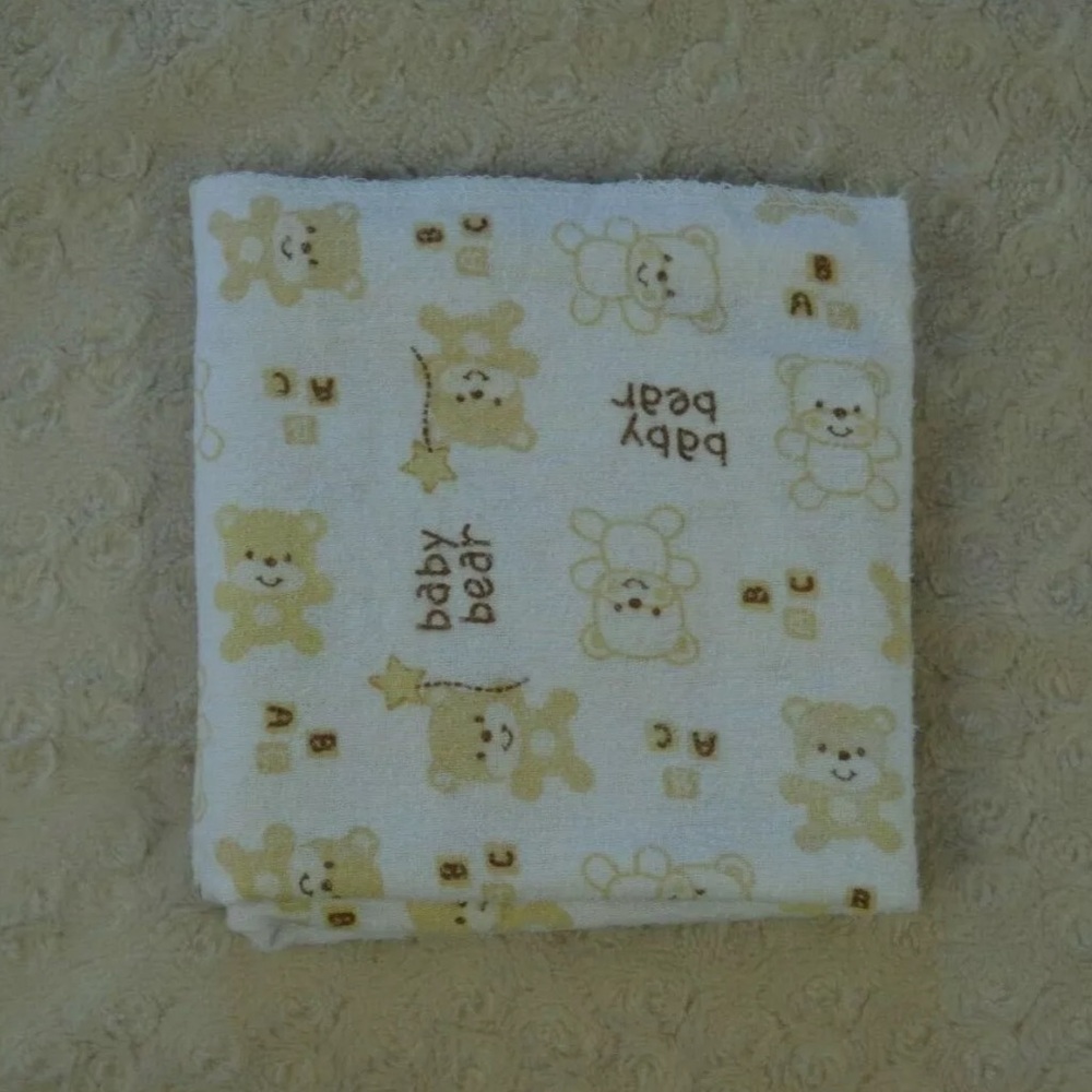 Cudlie Baby Bear Receiving Blanket White Tan Brown Flannel ABC Star